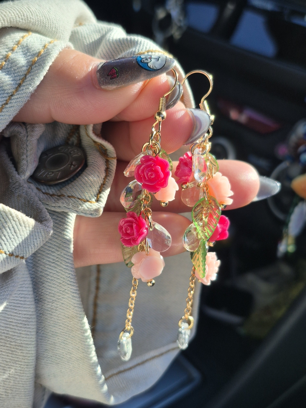 Rosey Rose Dangling Earrings ☆ Boho Illusive Design Light Floral Dangle Drop